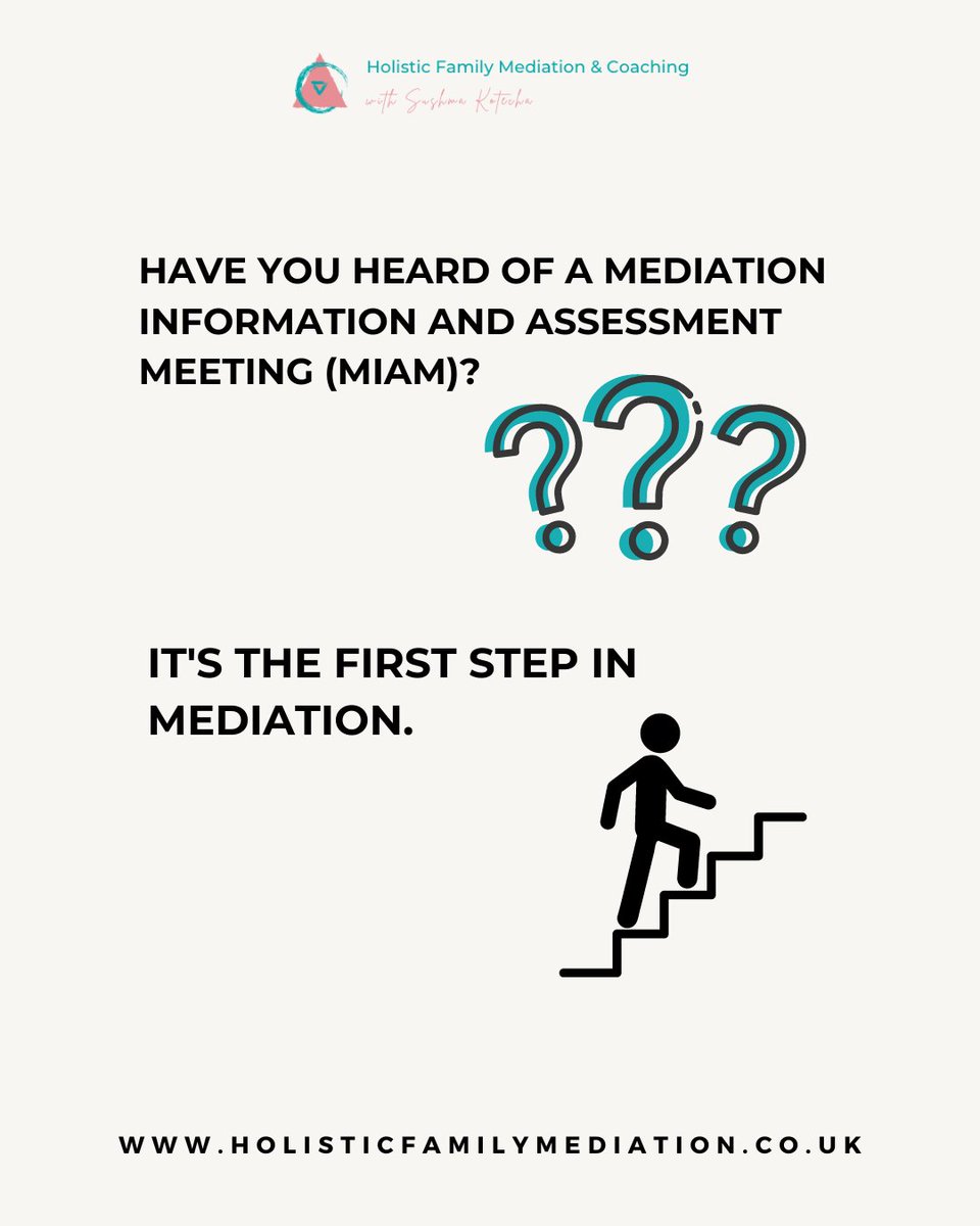 Have you heard of a Mediation Information and Assessment Meeting (MIAM)?

If you're interested in mediation or want to learn more, take a look at my FAQs on my website.

holisticfamilymediation.co.uk/faqs

#MIAM #MediationProcess #FamilyMediation #FAQs