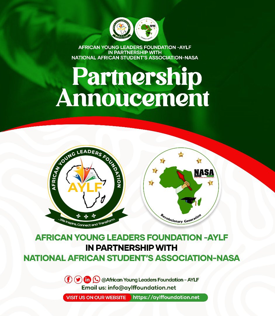 African Young Leaders Foundation and National African Students' Association -NASA Namibia are thrilled to announce a strategic partnership aimed at empowering young African leaders and students across the continent.#AYLFxNASA #EmpoweringYoungLeaders #AfricanYouth