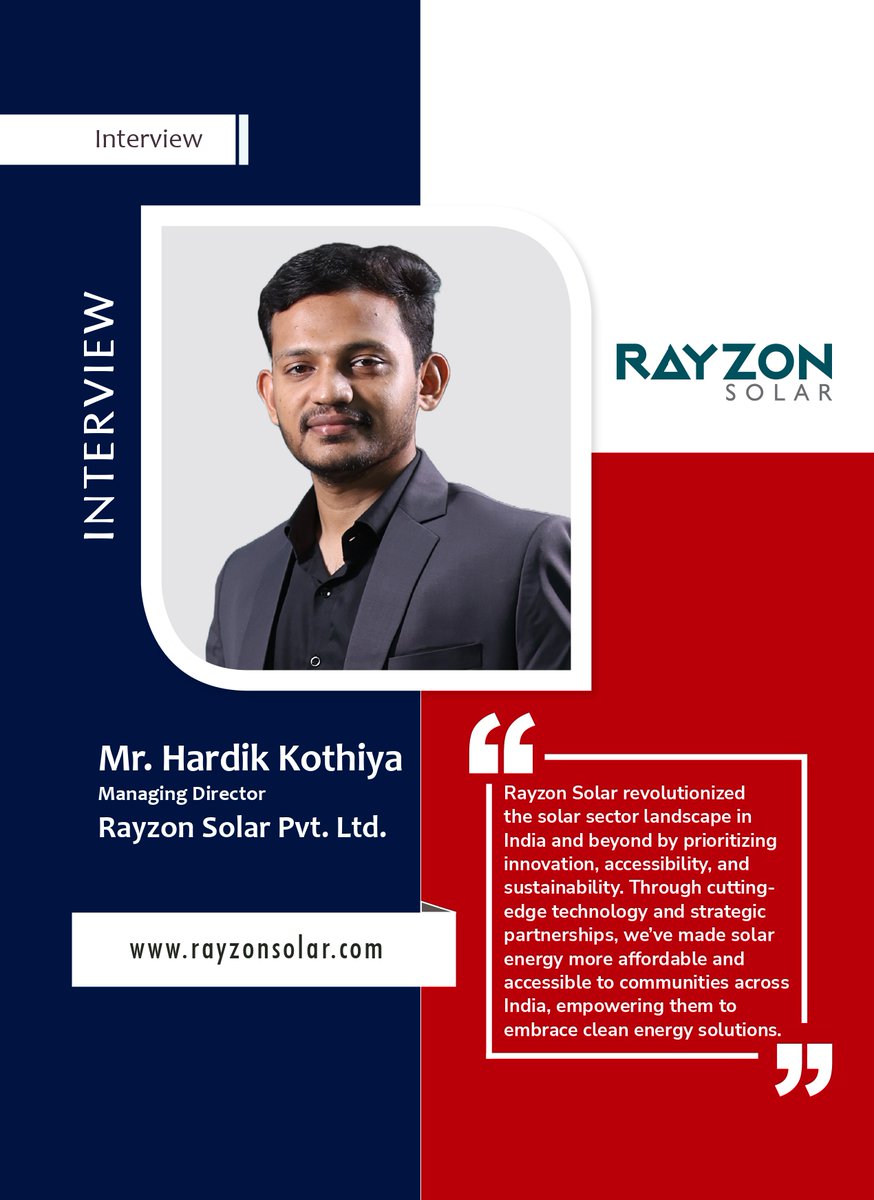 renewablemirror's tweet photo. An interview with Mr. Hardik Kothiya, Managing Director | RAYZON SOLAR PVT. LTD.
Click here to read the full Interview: https://t.co/kTHC7JmT9y
#Rayzon #renewable #solar #renewableenergy #solarenergy #renewablemirror #magazine #renewX #greenenergy #cleanenergy #rayzonsolar https://t.co/gTRfIQpgjX