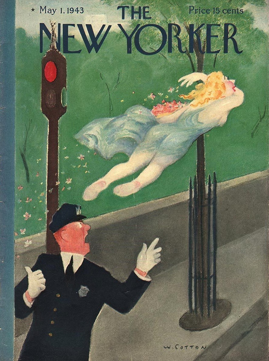 #OTD #MayDay 1943
(running[?] a red light)
Cover of The New Yorker, May 1, 1943
William Cotton
#TheNewYorkerCover #WilliamCotton #spring #NYPD