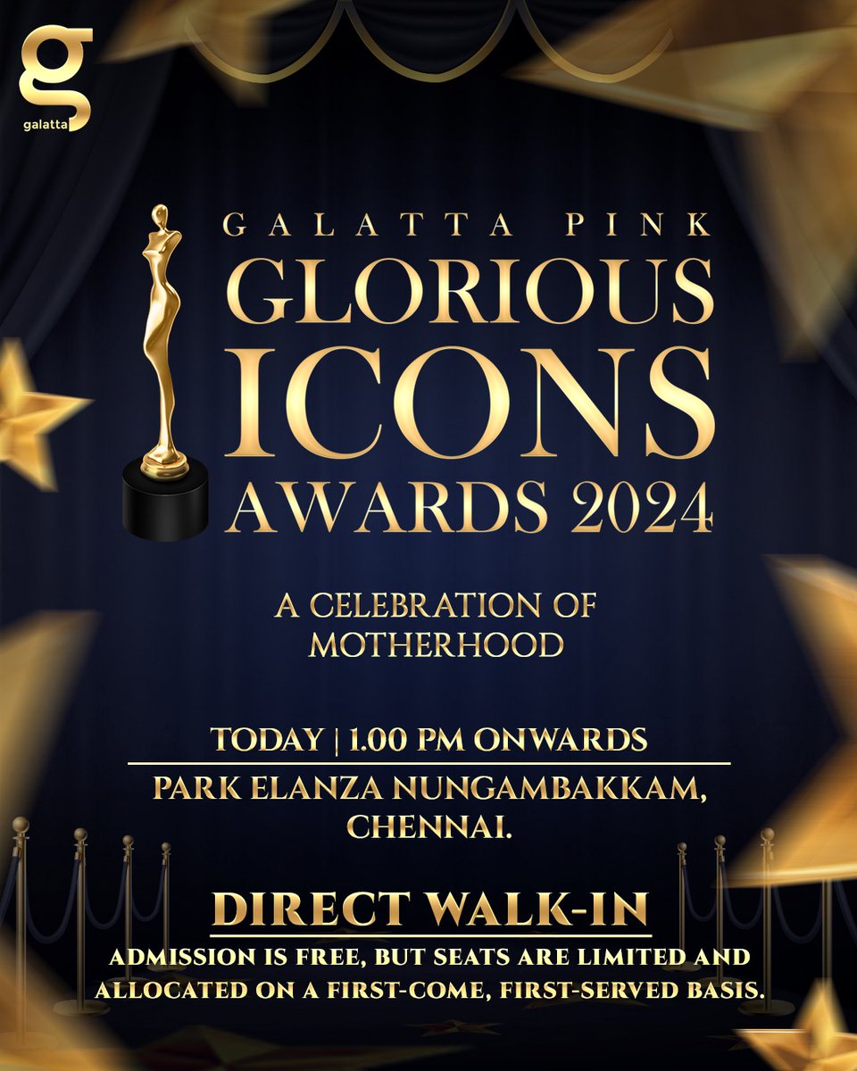 🎉 Get ready to celebrate excellence in style! Be part of the glamour and grandeur at the #GalattaPinkGloriousIconsAwards 2024 Today at 1PM, hosted at the prestigious Park Elanza in Nungambakkam, Chennai. It's your chance to meet  your favorite icons, soak in their remarkable…