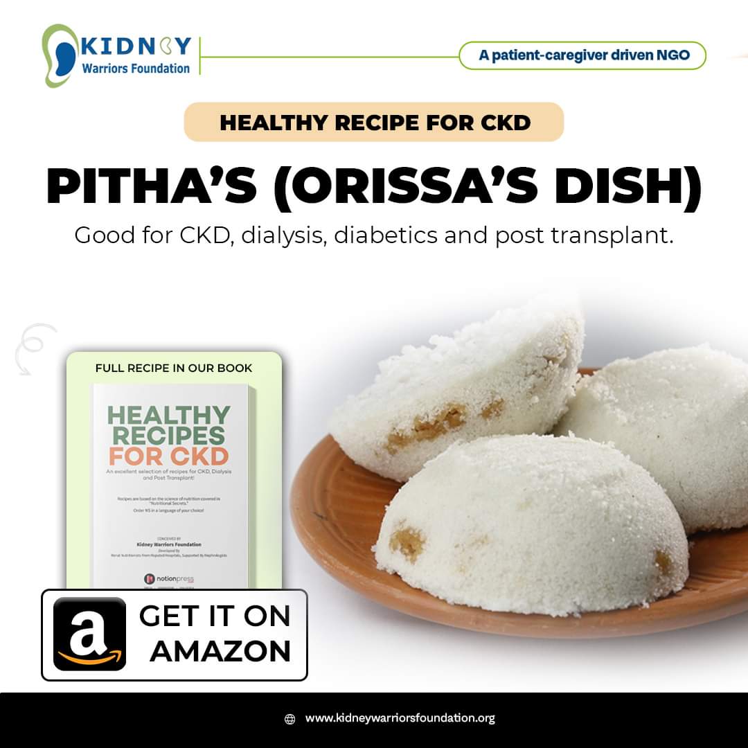 'Delight your taste buds with our CKD-friendly, dialysis-friendly, diabetic-friendly, and post-transplant Pithas—a delectable treat from Orissa! 🍲 . Find the full recipe and more kidney-friendly delights in our book. . #KidneyHealth #HealthyEating #PithasOfOrissa'