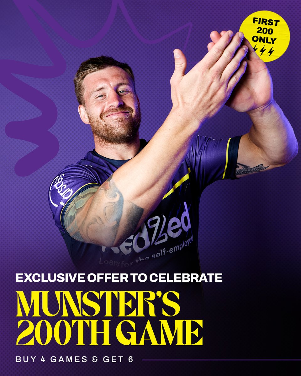 Celebrating Munster 200 in style 😮‍💨 Secure a seat to 6 games, for the price of 4 ⚡️👉 bit.ly/3QmELbN Get in quick - first 200 people only!