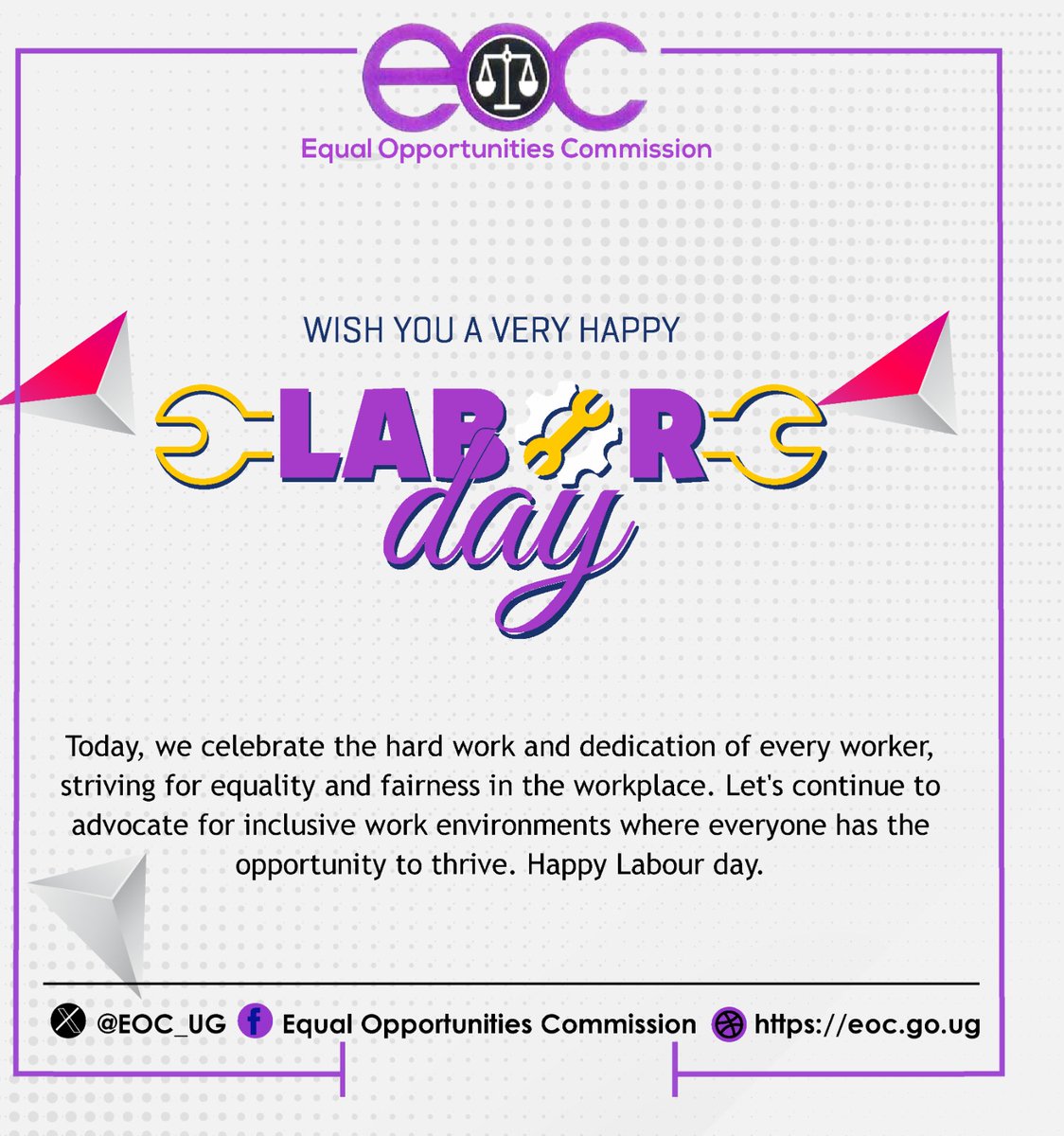 Today, we celebrate the hard work and dedication of every worker, striving for equality and fairness in the workplace. Let's continue to advocate for inclusive work environments where everyone has the opportunity to thrive. Happy Labour day.