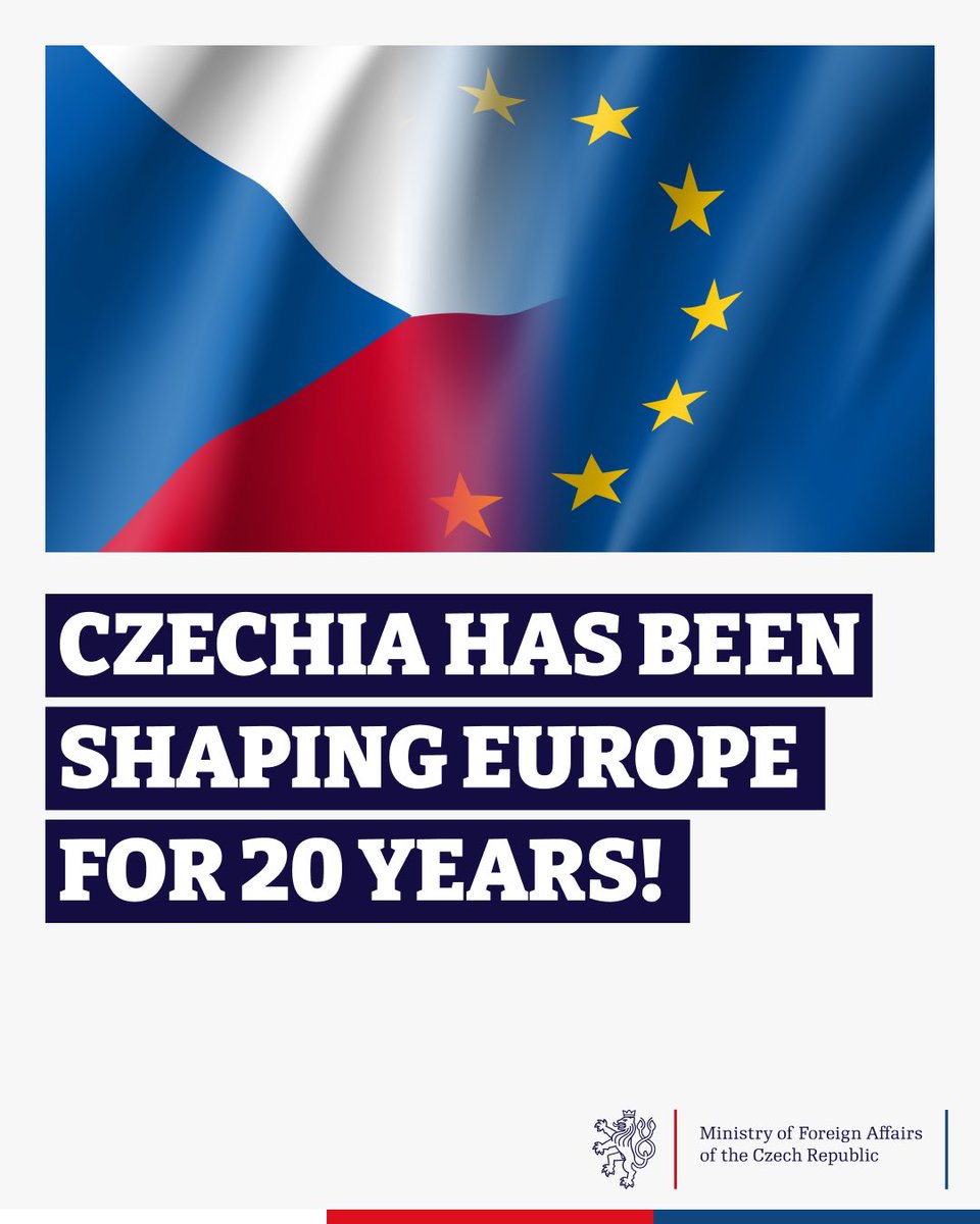 1/15   Czechia 🟰 proud member of the European union since 2004 🇨🇿🫶🏼🇪🇺   Follow our account over the next 14 days to discover what Czechia has brought to the European Union, and what the European Union has brought to Czechia!   #20YearsTogether