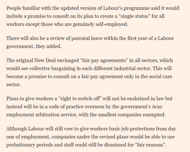 I see Labour are watering down their New Deal for (some) working people again. Unusual for Labour to u-turn or backslide on policy promises...