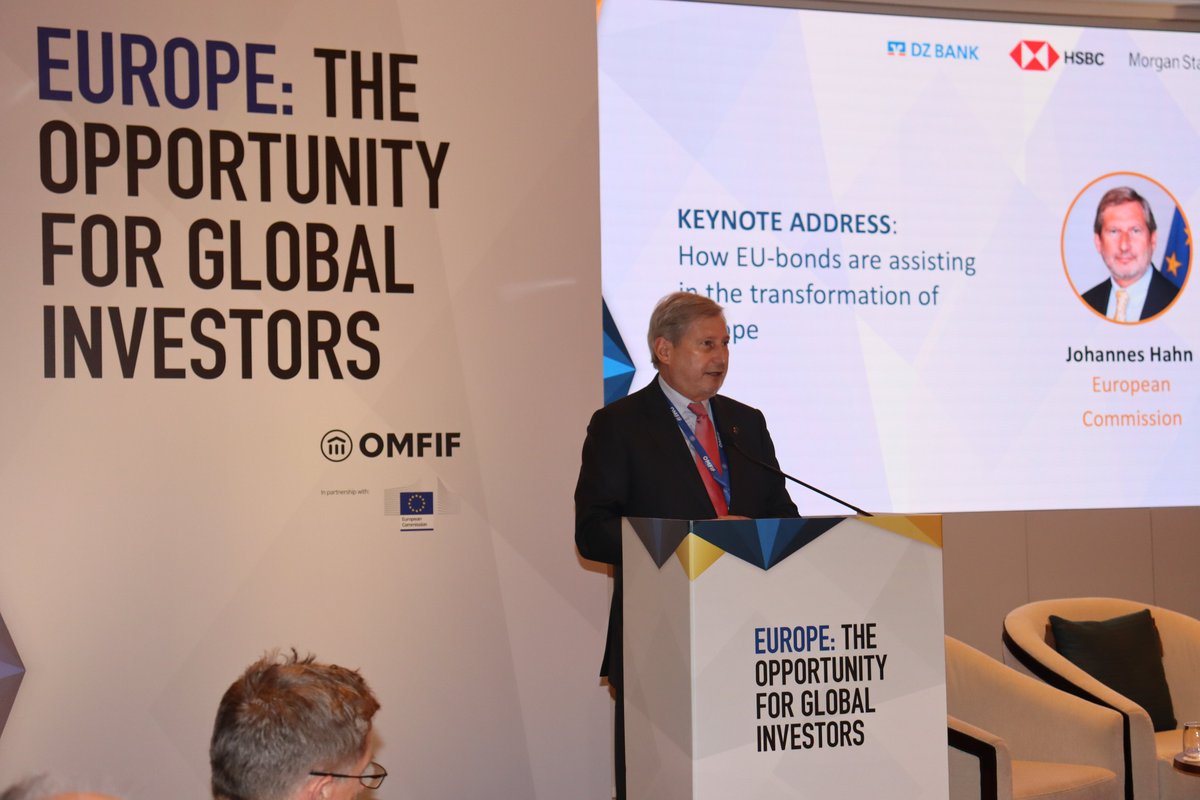 Johannes Hahn, Commissioner for Budget and Administration at the @EU_Commission (@EU_Budget) is giving a keynote address on how EU-bonds are assisting in the transformation of Europe at OMFIF's EU Bond Summit in Dubai