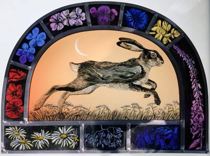 Artwork by stained glass artist Tamsin Abbott. Her work is inspired by folklore and nature. #Beltane #WomensArt