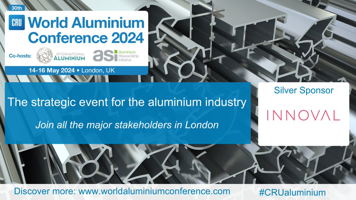 Come and meet some of the Innoval team at CRU's World Aluminium Conference in London on 14-16 May. We're proud to be Silver Sponsors.
ow.ly/aAne50RoYXb
