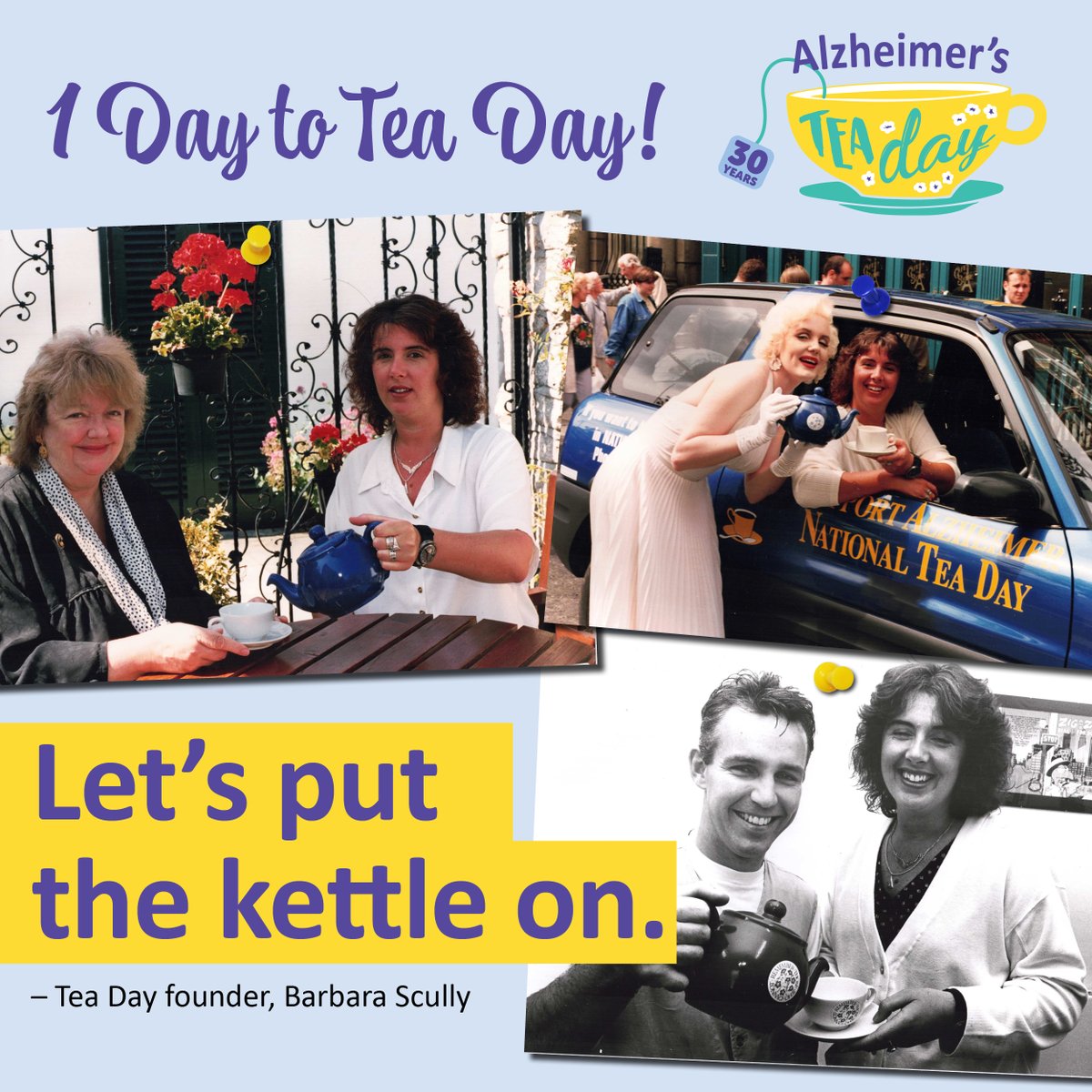 The first ever Tea Day took place 30 years ago in 1994, when one amazing woman, Barbara Scully, had a big idea… and put the kettle on. Please join @barbarascully tomorrow to help us make this year’s Tea Day the best and biggest one ever. #TeaDay2024 #TeaDay30