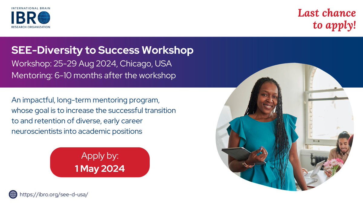 LAST CALL to apply for the SEE-Diversity to Success Workshop program, which aims to facilitate & increase the retention of diverse, early career neuroscientists into faculty positions. 👉Apply today: ow.ly/P3UF50Rp0ju @AmPsychFdn @APAMFP @network_alba