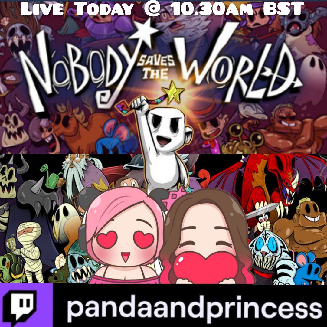 Join us later this morning as we try out a new game:

Nobody Saves the World...

Expect Shapeshifting Shenanigans as we figure out how to help 'Nobody' save the world from the Calamity in this coop top down dungeon crawler RPG! 

twitch.tv/PandaAndPrince… 
youtu.be/H_E1RhtzDHM