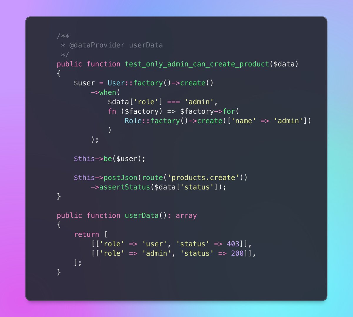 laravel_updates's tweet image. 💡Use 'when' method of Laravel factory in test cases with data providers for flexible data creation!
#Laravel #LaravelTips #LaravelTricks