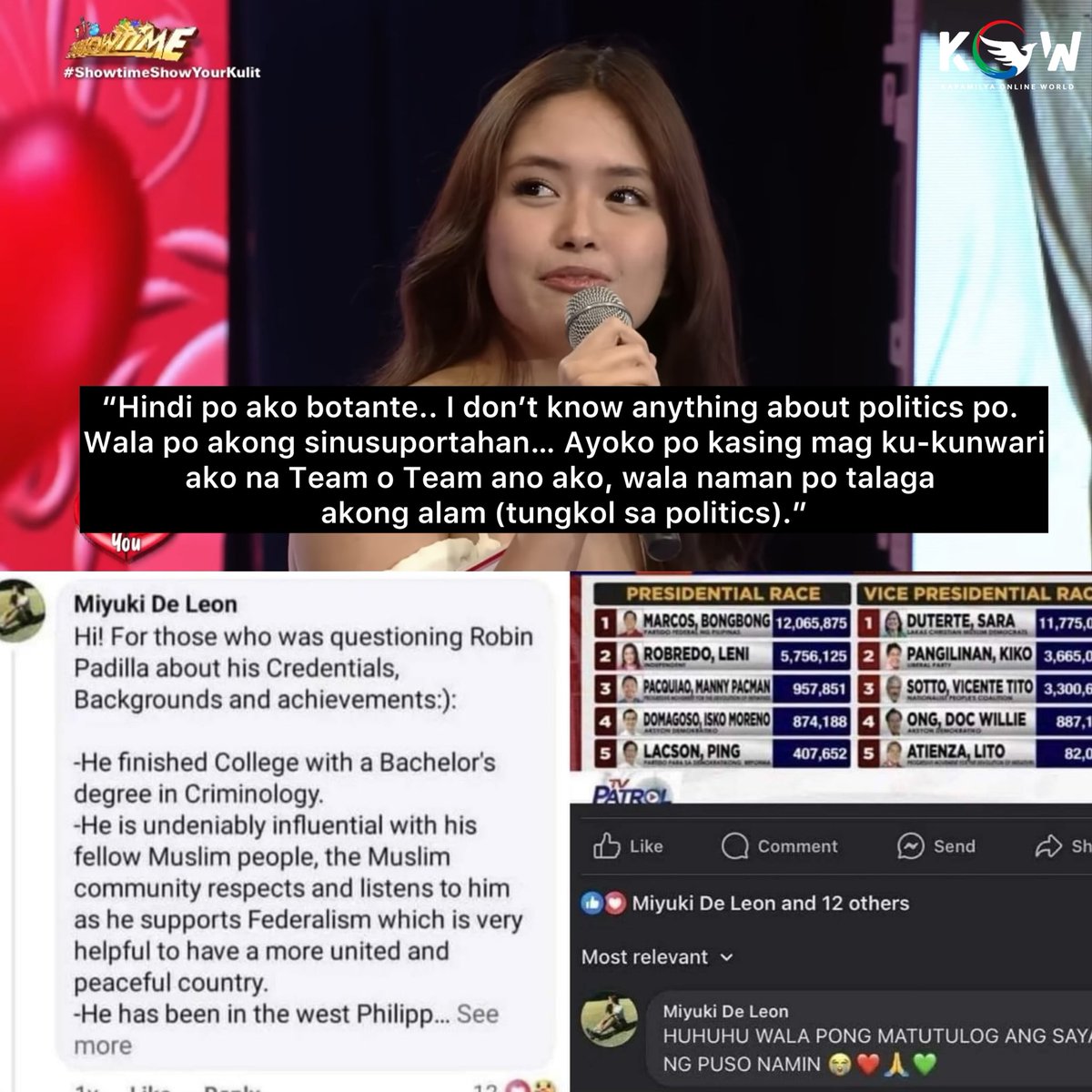 “Wala po akong sinusuportahan”

LOOK: Viral ngayon sa social media ang naging banat ng ‘EXpecially For You’ searcher na si Miyuki De Leon matapos umano na tila magsinungaling ito kay Meme Vice Ganda nang tanungin siya nito patungkol sa isa sa naging rason ng hiwalayan nila ng