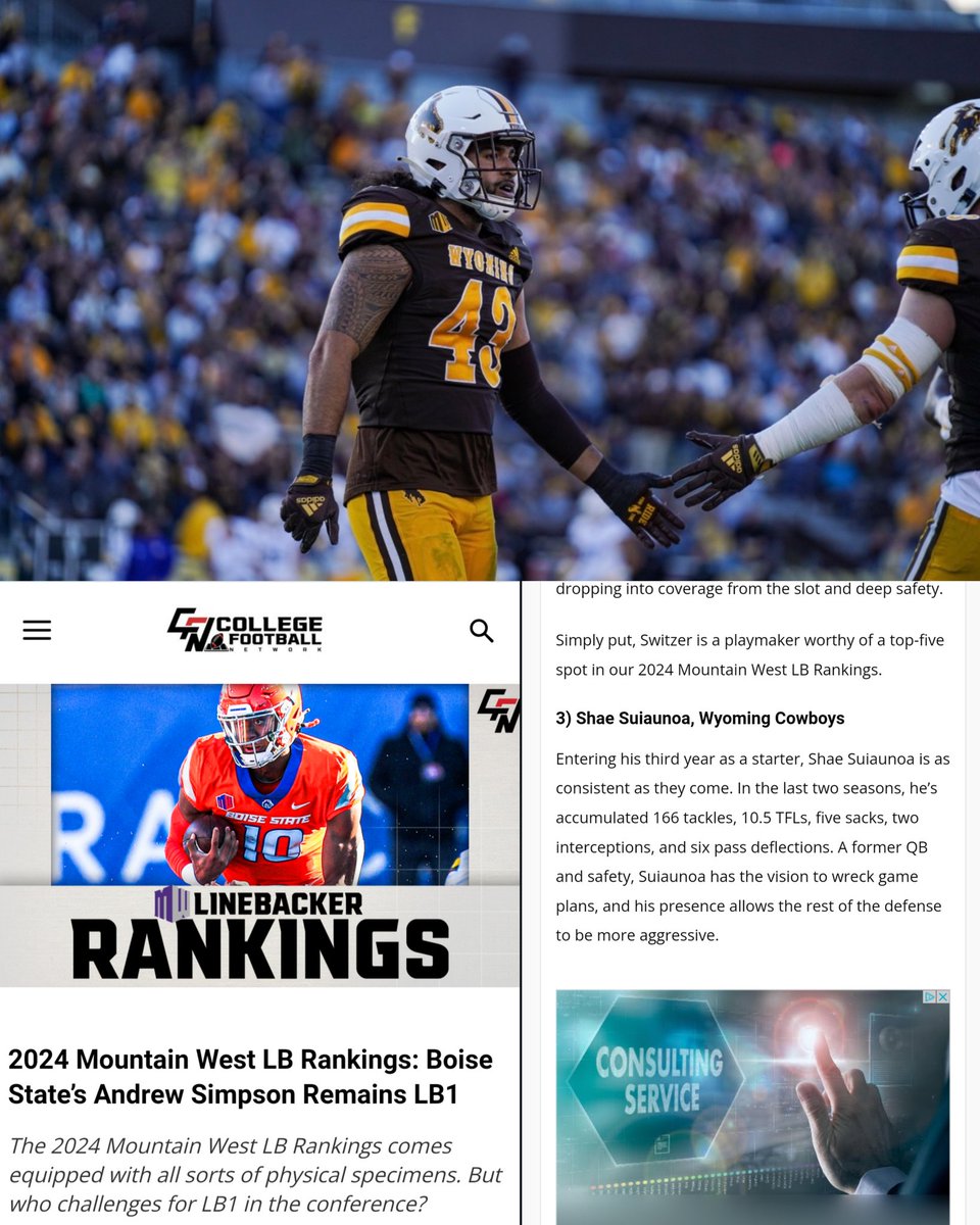 CoachTui's tweet image. Very grateful and an honor to see my son Shae Suiaunoa ranked 3rd amongst linebackers in the Mountain West Conference for 2024. He still has a lot of work to put in with plenty of room for improvement 💯🤙🤠🏈