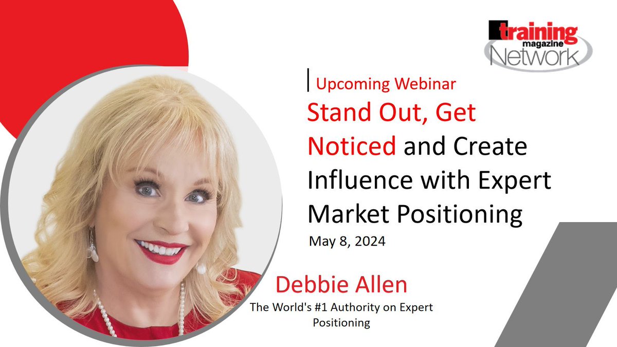 FREE WEBINAR: Stand Out, Get Noticed and Create #Influence with Expert #Market #Positioning @debbieallencsp REGISTER: buff.ly/49IKyPS  #training #learning #marketpositioning #traininganddevelopment #learninganddevelopment
