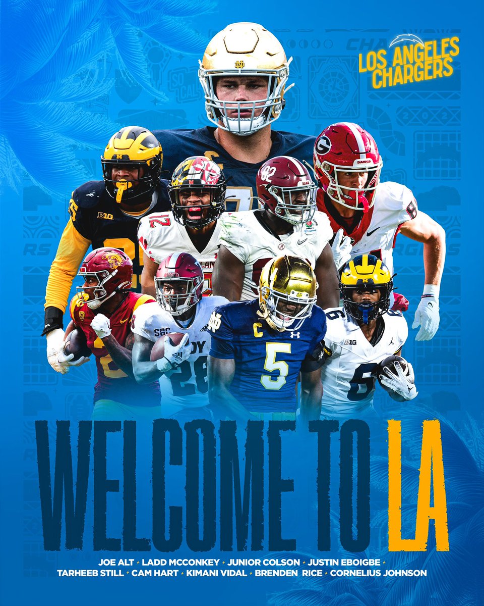 After a exciting 2024 NFL Draft! 

Jersey giveaway for the end of April will be for one of the newest #Chargers in this years draft class. 

Make sure you’re Following , Like/RT, & Comment below which player you want! 

Best of luck! #BoltUp  #JerseyGiveaway #Chargers