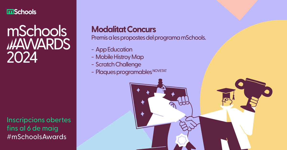 mSchools_MWC's tweet photo. 👩🏼🏫Estàs utilitzant #AppEducation #Scratch #MobileHistoryMap o #PlaquesProgramables a les teves classes? Si la resposta és sí, no perdis l'oportunitat de participar en la Modalitat Concurs dels #mSchoolsAwards! 🏆
🗓️Estàs a temps, participa fins al 6/5! https://t.co/yLMbDvvanU https://t.co/8bq2ymYvZ7