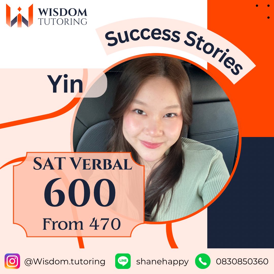 Wisdomtutoring1's tweet photo. Shout out to our student YIN!!! 💎

She worked real hard and consistently made small improvements. 600 is a really great score !!! 🚀

#WisdomTutoring #successstories #digitalsat #dek67 #ติวSAT #สอนsat #ติวsateng #ติวsatverbal https://t.co/G2kmWuSkuk