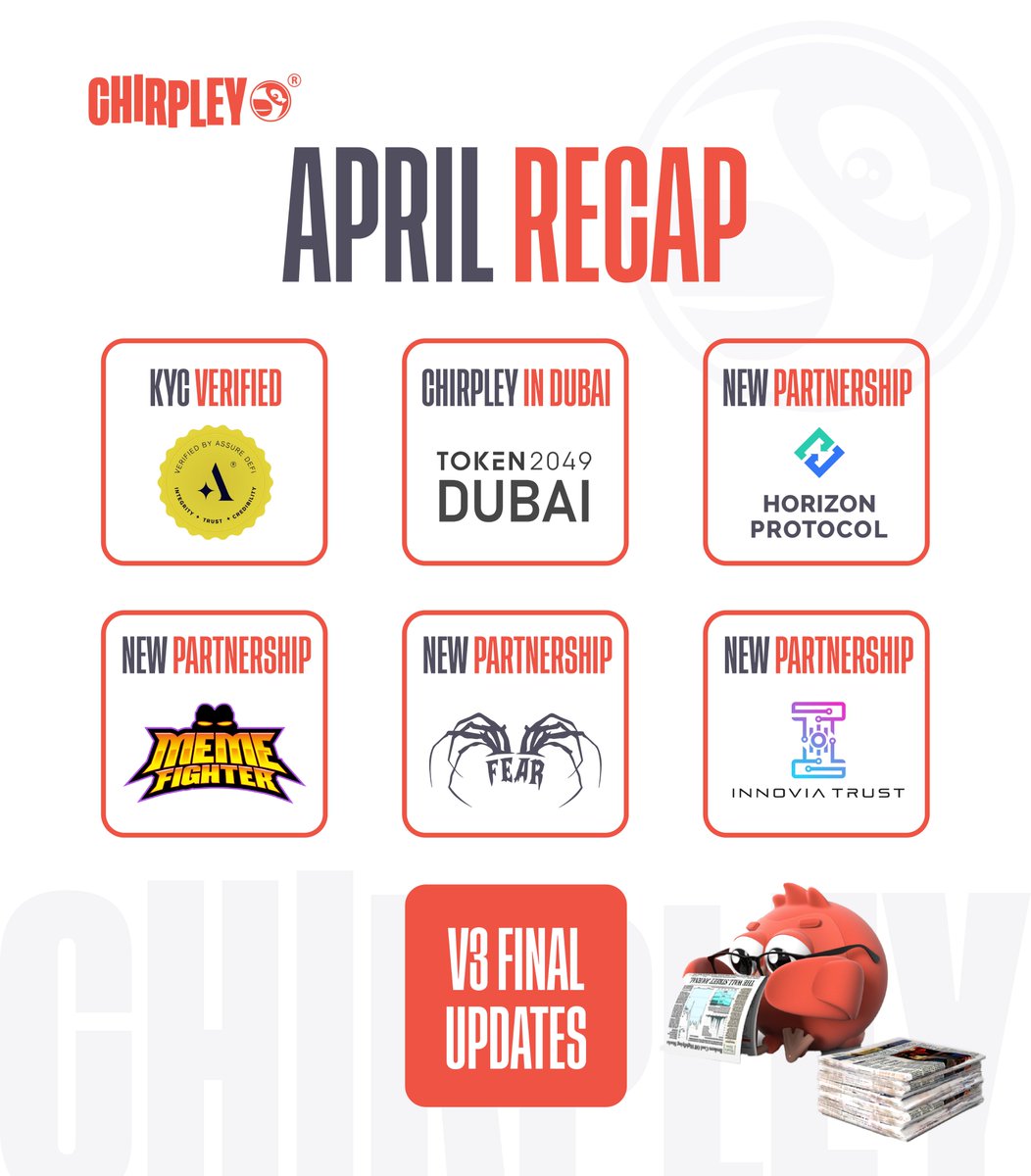 🚀We’re wrapping up April, a super eventful month for Chirpley, and skyrocketing into May. Last month, we were productive enough to partner up with some amazing projects, chirp at Token2049 in Dubai (and even not get drowned), and almost finish all the work on V3. See how it…