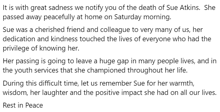 We are deeply saddened by the news of Sue's passing. Sending heartfelt condolences to Sue's family at this sad time. The impact that you have had on the Chilypep staff over the years has been immense. Rest in Peace