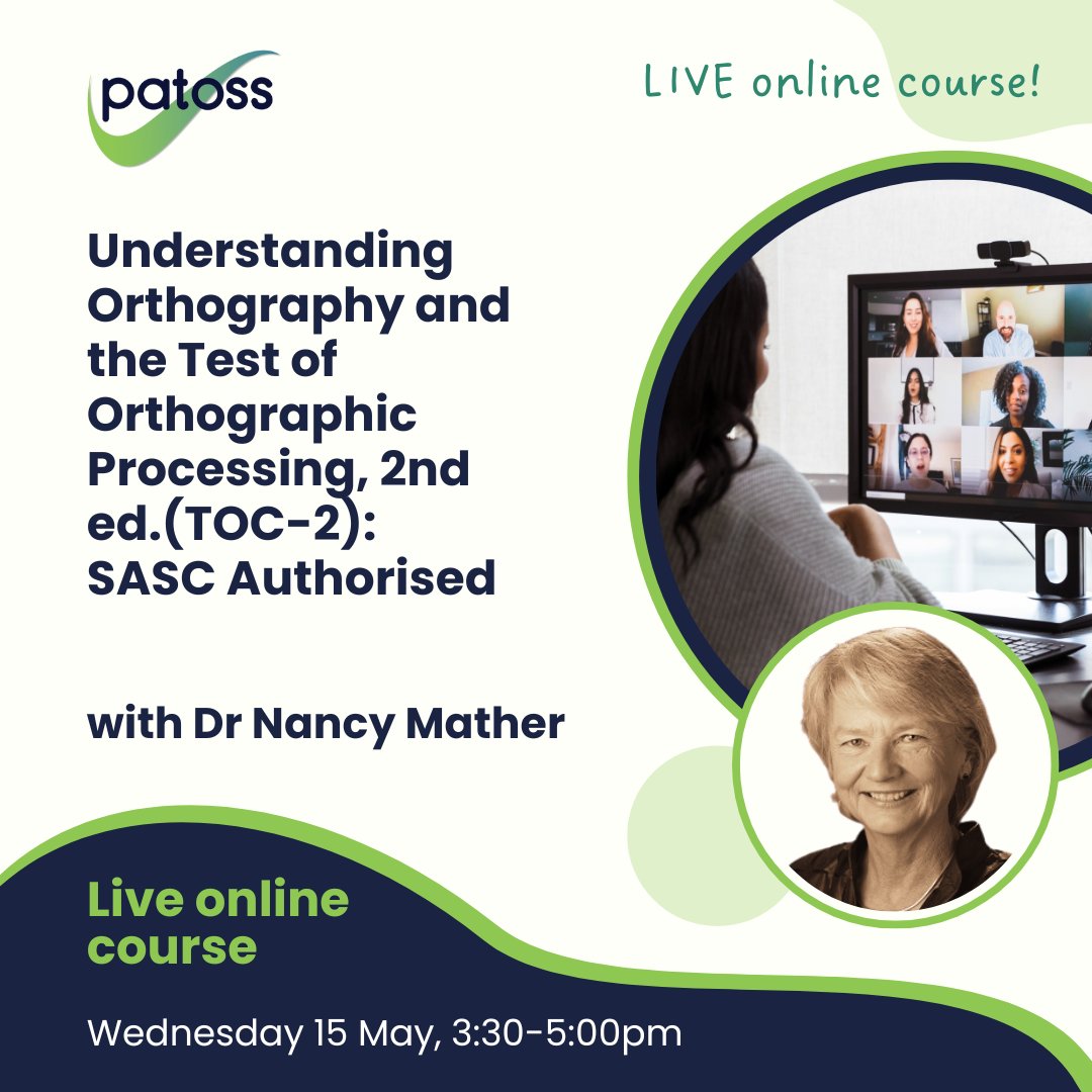 Book Now - Dr Nancy Mather’s session about the assessment of orthography. Wednesday 15 May, 3:30-5:00pm! This session explains how orthographic processing impacts the development of word reading & spelling and the ways to assess orthographic knowledge. shorturl.at/uILRX