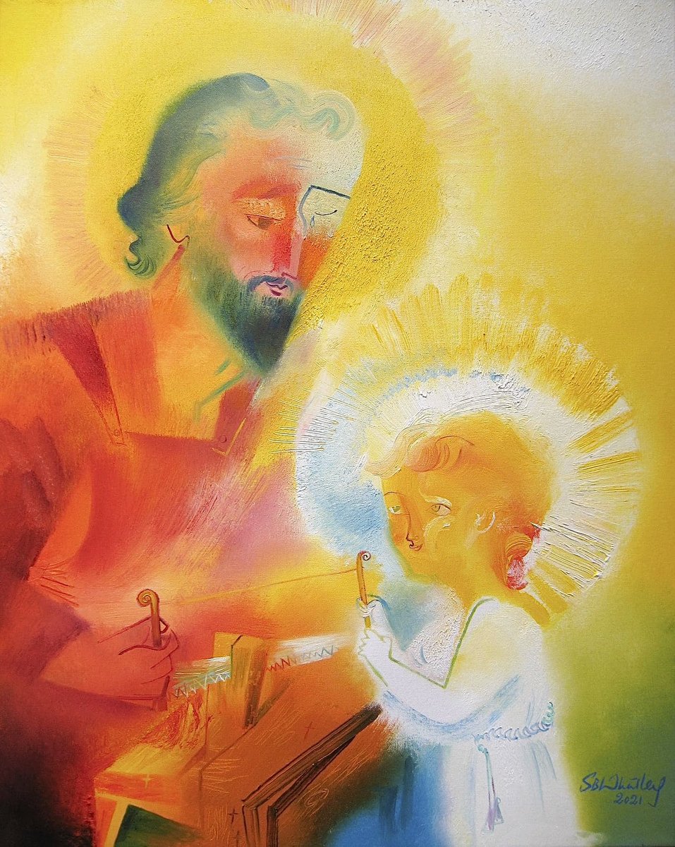 Feast Day of St Joseph The Worker….prayers for strength and reward for those who work hardest in unsung jobs & the self employed who strive for success, with faith. Blessings #Josephtheworker #StJoseph #StJosephTheWorker #Jesus #painting #catholic #artist