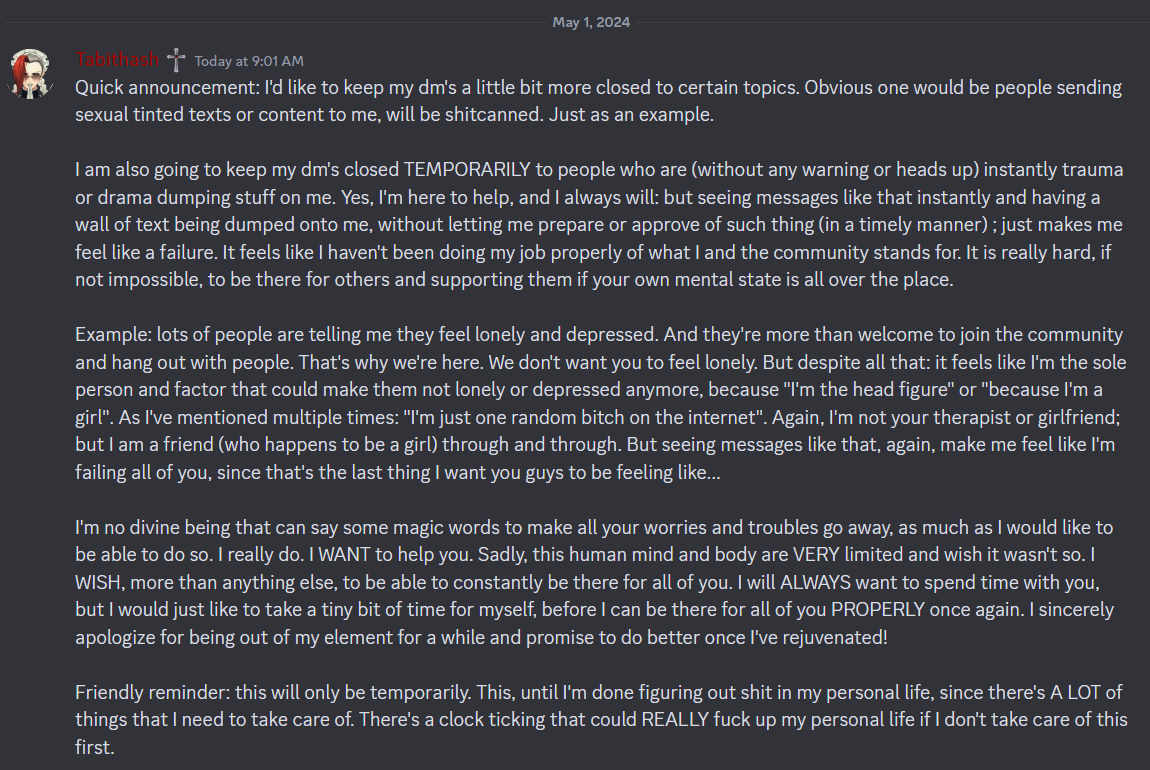 #vtuber #ENVtuber #VtuberEN #VtuberUprising #VtuberDebut #Tabithash #Realtalk 

Because this may or may take me 10 posts on X/Twitter to get a message across in a proper and readable manner...