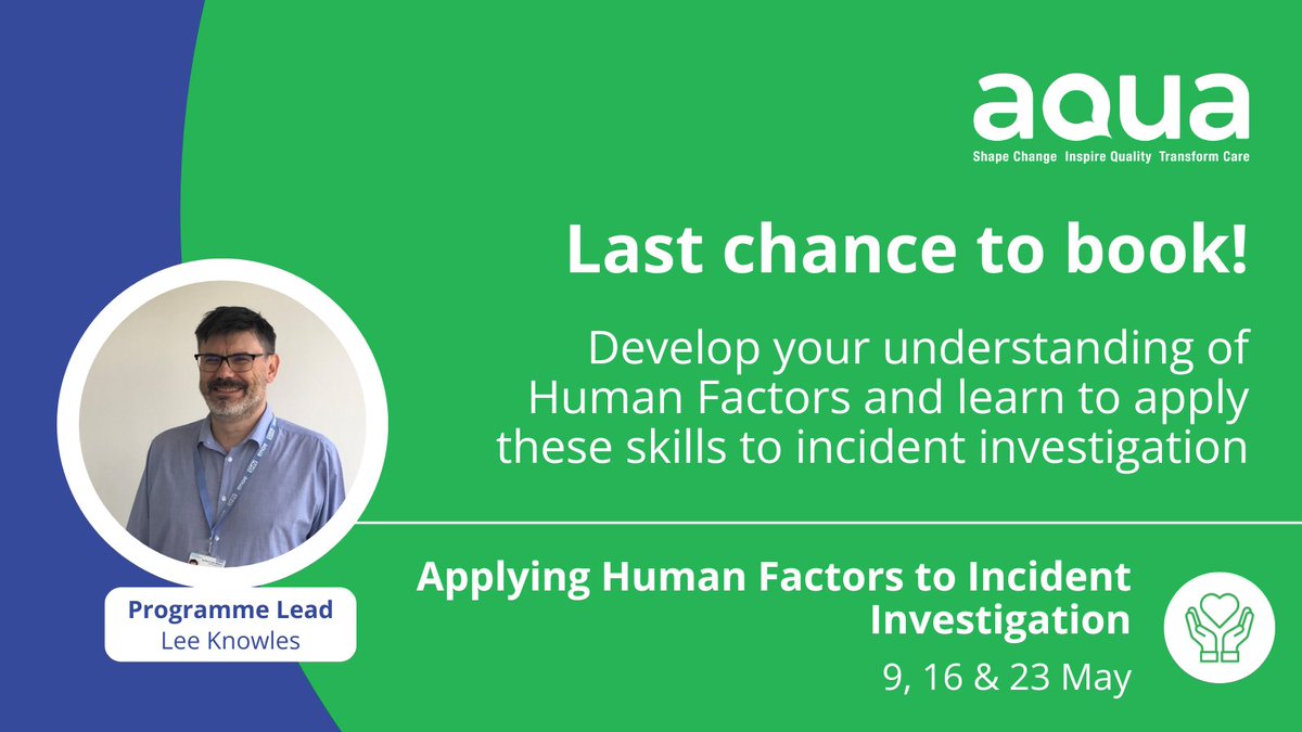 Human Factors is an enabler for #PSIRF and can help support your implementation. Level up your skills and apply them to incident investigation in this comprehensive 3 day course. Booking closes soon so don't miss out! 📣 📅 9, 16 and 23 May Book now: bit.ly/3iY6T7H