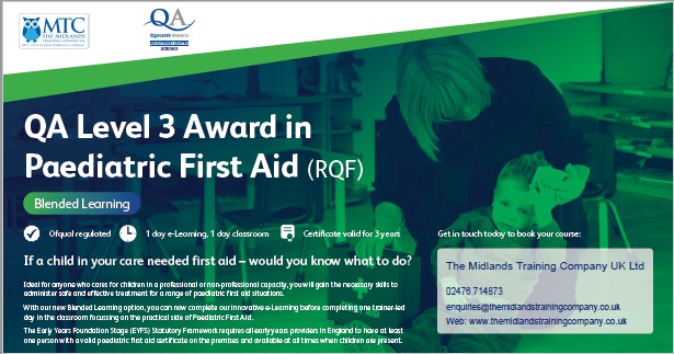 KETTERING & NORTHAMPTON QA Level 3 Blended Paediatric First Aid RQF (Ofqual regulated 1 day e-Learning, 1 day classroom)

Now taking bookings for Saturday 28th September!

You know what to do 👉🏼 themidlandstrainingcompany.co.uk/product/ketter…