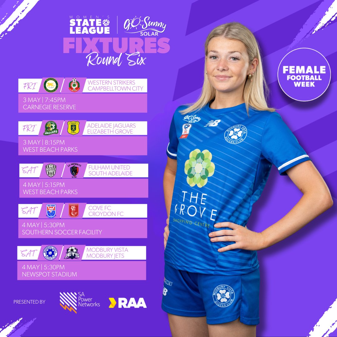 Female Football Week is here! Here are the fixtures for Round 6, where you can find events and plenty of football! Proudly brought to you by @RAAofSA