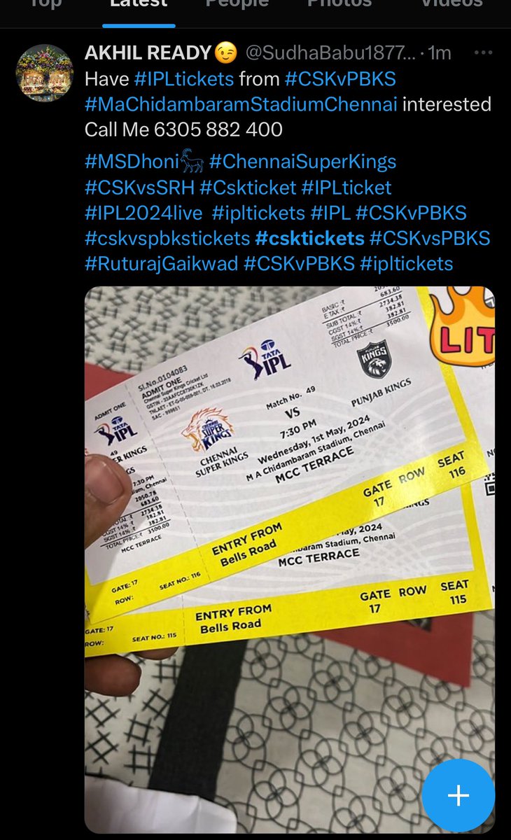 #csktickets this guy is using my photo to sell tickets …. Dont text him