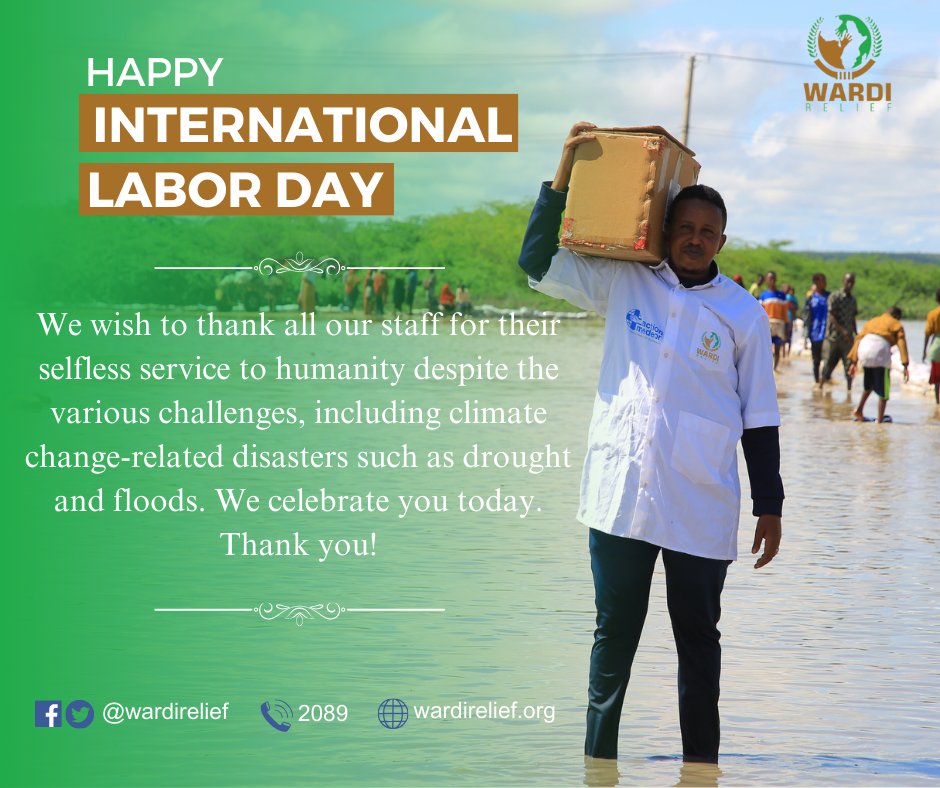 wardirelief's tweet photo. 🌟🎉As we celebrate this #InternationalLaborDay, @wardirelief reaffirms its dedication to ensuring the safety and health of our staff💪at a time when climate change poses a great risk to our health and lives.🌍 We celebrate you, our champions! Happy #InternationalWorkersDay👷♂️👷♀️👏 https://t.co/NPkTegWcDr