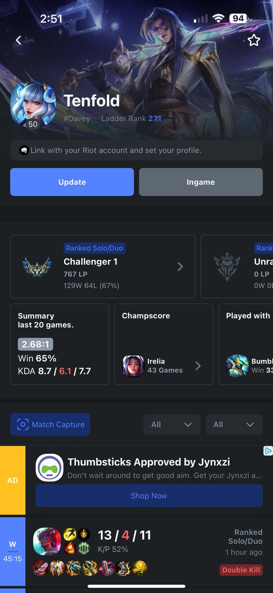 Yippie!
- 1 year break
- no fiora
- mid lane and some top lane games
- 67 percent win rate

This game is genuinely fun when you stop caring about lp. Ran people down, people shit talked, do i care??? not really lmao. Anyways back to tft the ladder is full of patients!!!
