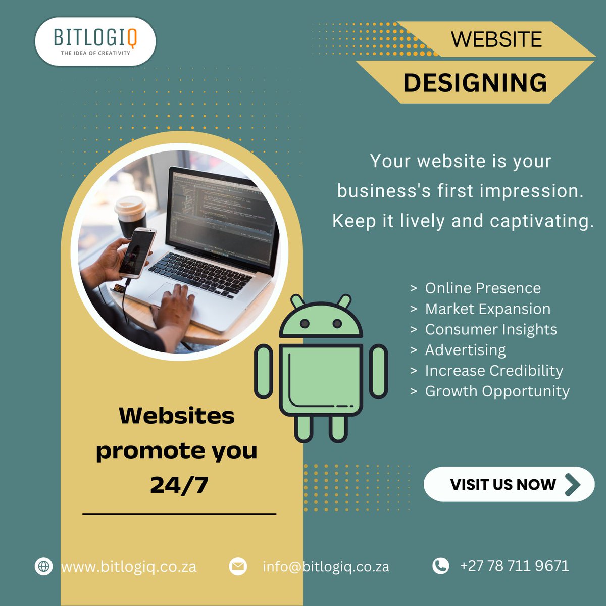 Unlock growth opportunities with a captivating website design! 🌱
Expand your market, gain consumer insights, and enhance credibility effortlessly. 
.
.
.
Visit us: bitlogiq.co.za

 #DigitalEmpowerment #websitedesign #bitlogiq