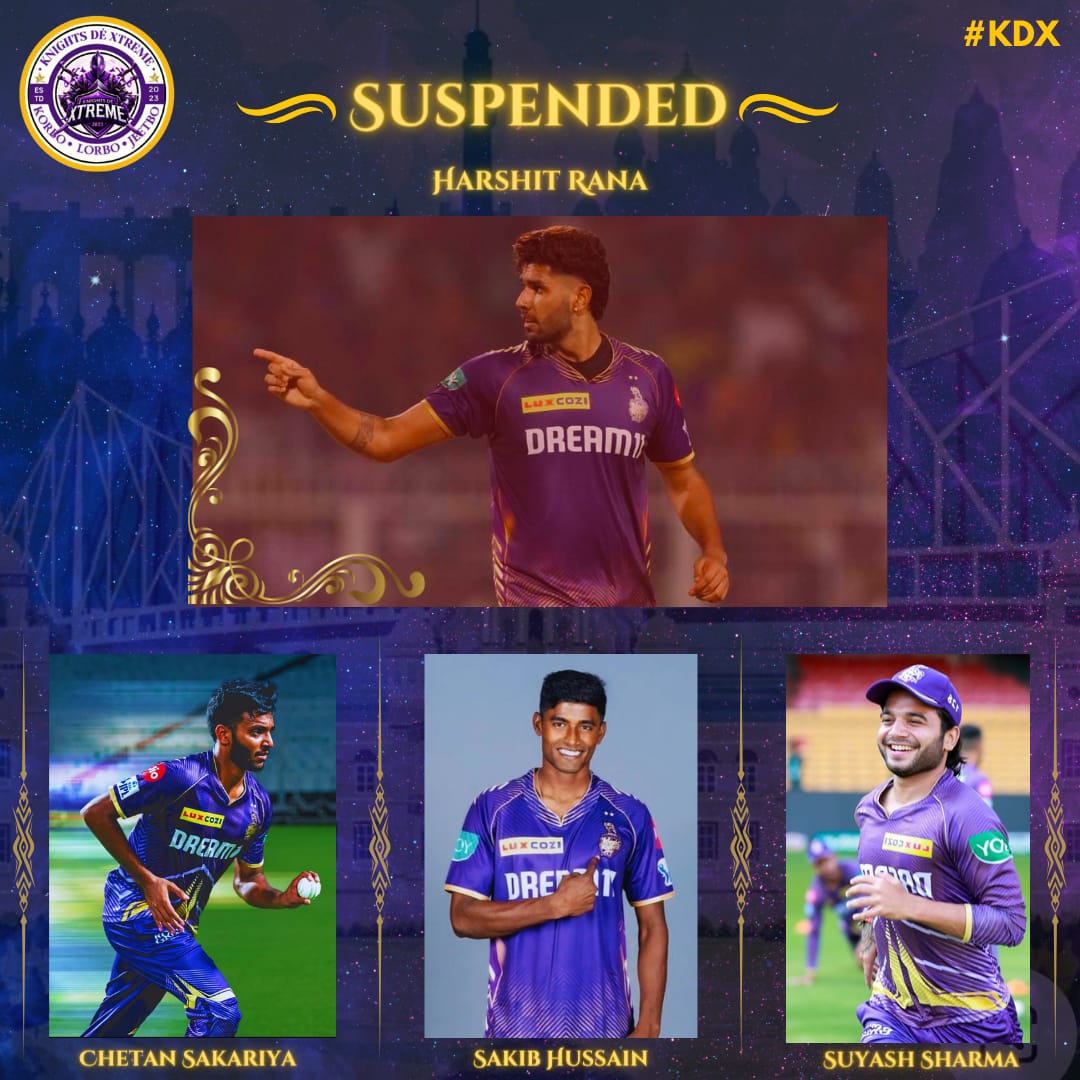 Harshit Rana is suspended on MI match. So whom you like to see in place of Harshit ? Comment down below 👇

Knights DÈ Xtreme
•
•
•
 #kkr  #kkrfamily #KKRHaiTaiyaar #korbolorbojeetbo
#KnightsDEXtreme   #cricket #ipl #kolkataknightriders  #TATAIPL #harshitrana #suspended