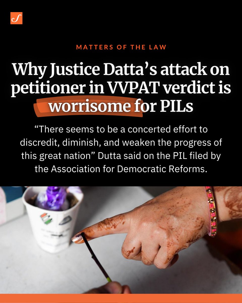 Justice Datta, in his judgement, wrote that he had “serious doubt as regards the bona fides of the petitioning association”.  scroll.in/article/106717…

If this trend continues, it will have ominous implications for public interest litigation, warned legal experts.

Read Vineet