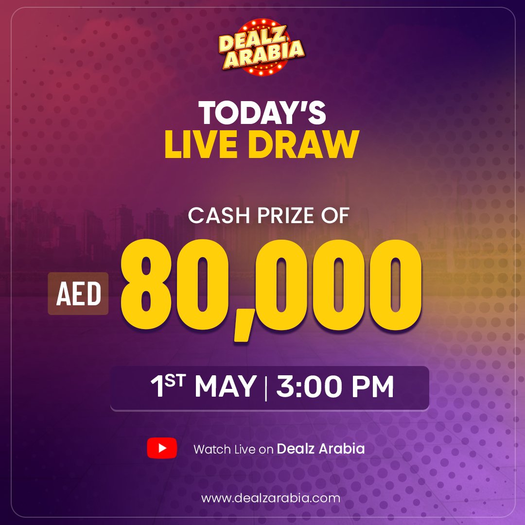 📷 PAY LESS! WIN BIG !! JUST FOR AED 15 | Participate Now!!
📷Luck is What Happens When Preparation Meets Opportunity

Install our app now: ARABIAN PLUS
Watch Live: youtube.com/watch?v=EXAhBy…

#DealzArabia #Arabian_Points #bigannouncement #win #live_draw #CashPrizes #dxb #raffledraw