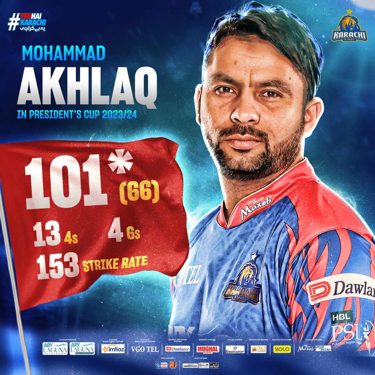 Making an impact 🙌 A tremendous knock of unbeaten 101 by Mohammad Akhlaq in President's Cup 💯 #YehHaiKarachi | #KingsSquad | #KarachiKings