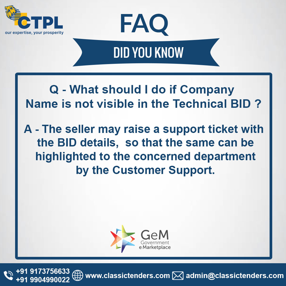 Frequently Asked Question on Government e Marketplace (GeM). 
For More Details Get in touch with us!
Contact Us : +91 9173756633 | +91 9904990022
Visit : classictenders.com 

#classictenders #FAQ #GeM #Gemservices #Gemconsultant #Registernow