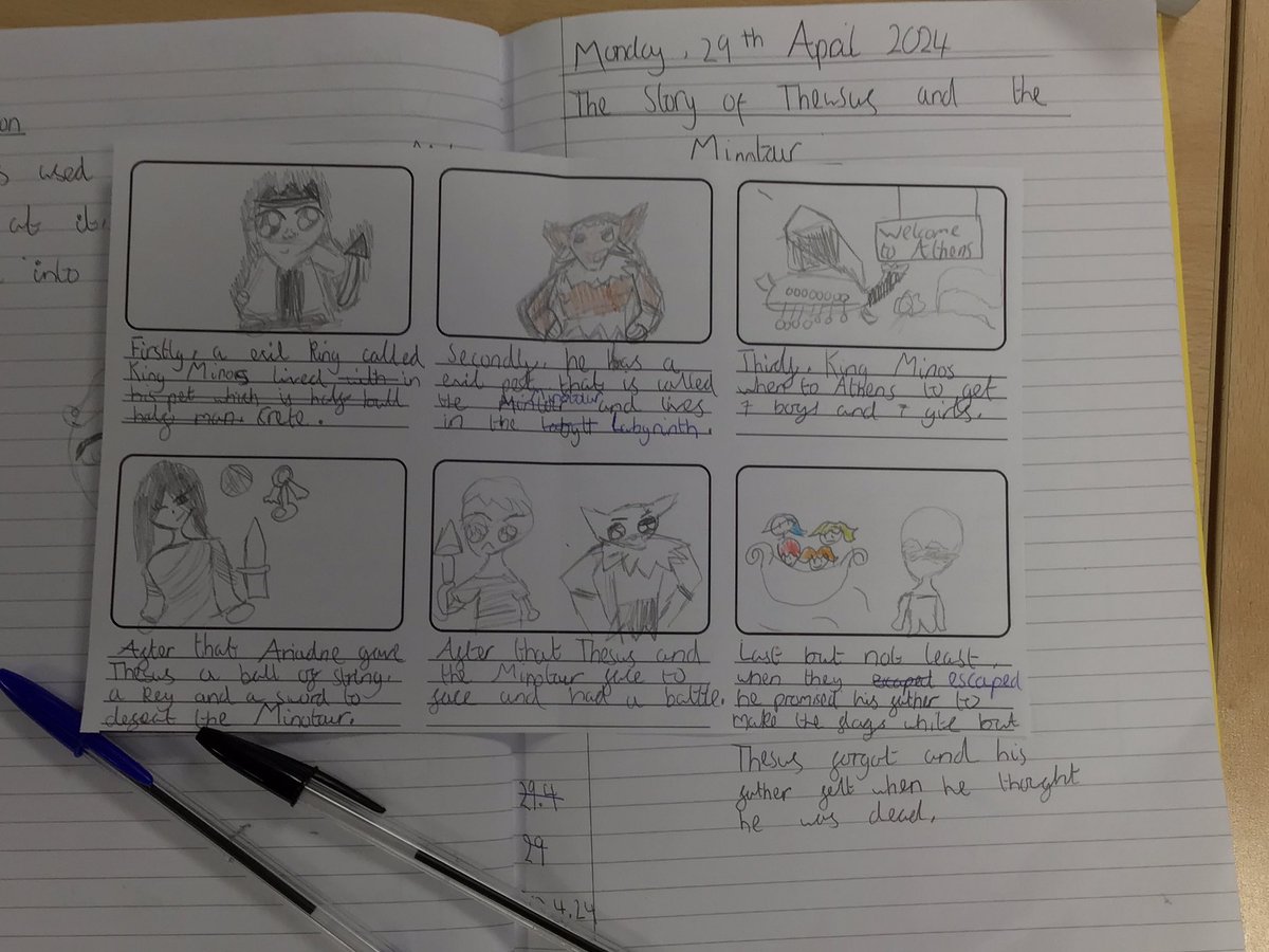 Some of our superb storyboards, summarising the story of Theseus and the Minotaur. #StHerbertsEnglish