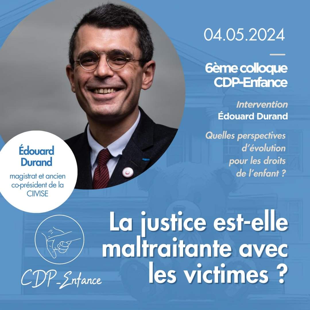 ÉVÉNEMENT - COLLOQUE 2024
Le 04 mai 2024, Edouard Durand viendra nous présenter un état des lieux de la lutte pour la protection de l'enfance et les perspectives d'évolution pour les droits de l'enfant. En visio ou en présence 
➡️ lnkd.in/ezy4WNtN