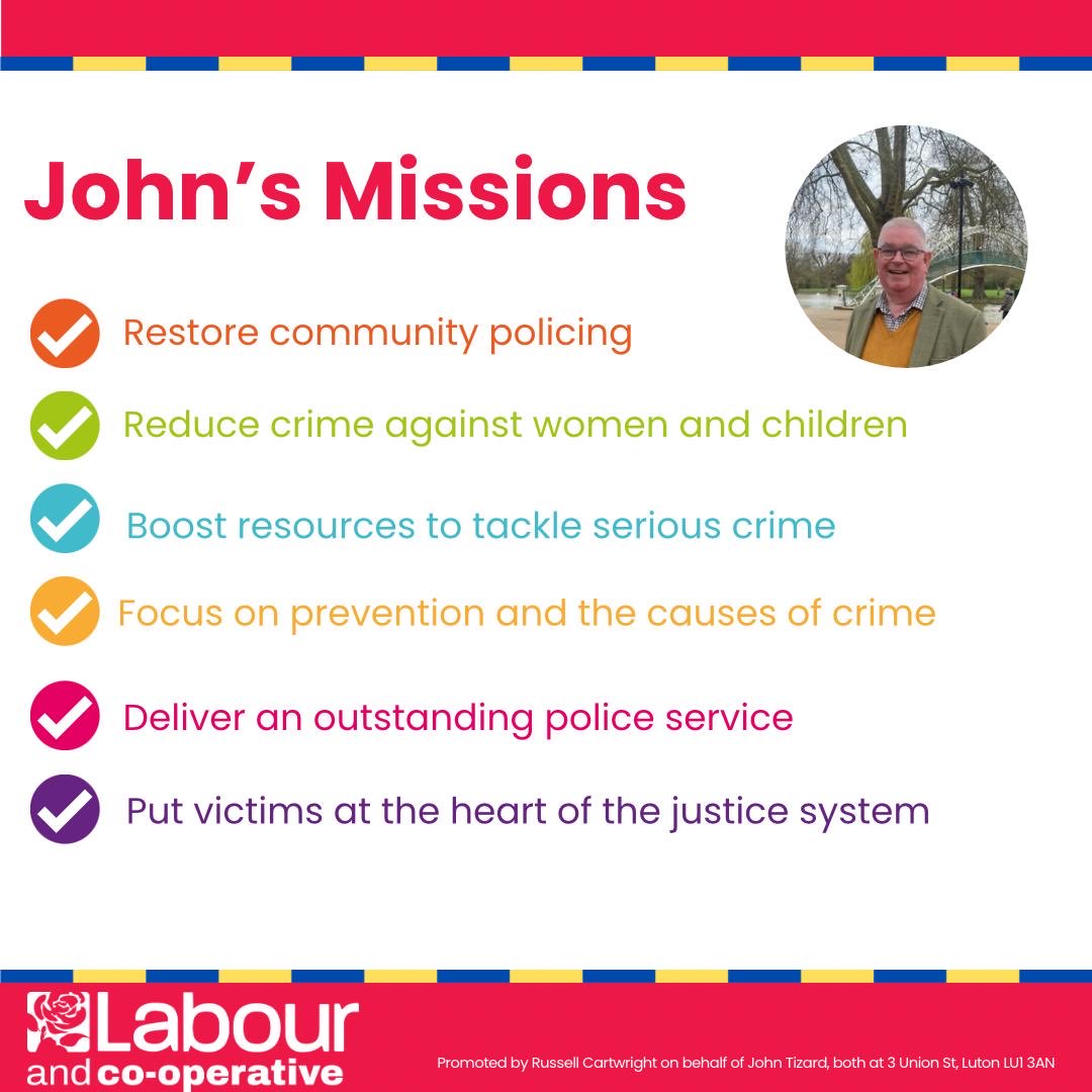 Tomorrow voters across Bedfordshire can vote for change. They can vote for a PCC with a mission to reform and improve policing and the local criminal justice system. They can vote for a PCC who will take this important job seriously and professionally. They can vote John Tizard.