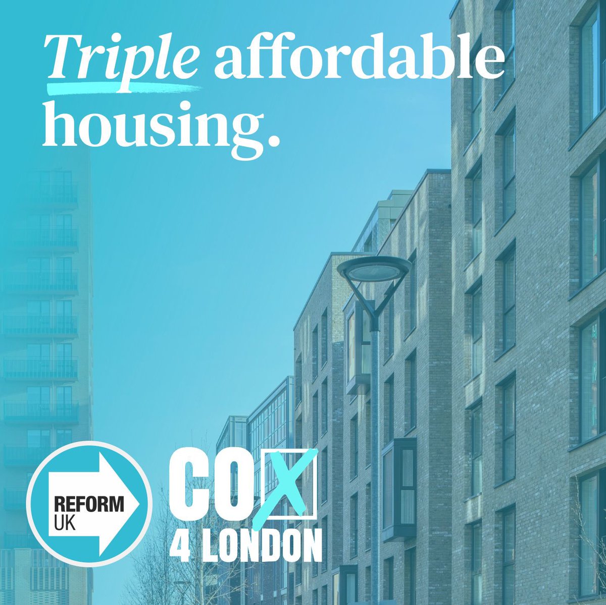 ➡️ London needs more affordable housing.  I will confront this issue head-on and help those struggling to find affordable housing.  Tomorrow, vote Howard Cox and Reform UK— Your chance to save London.