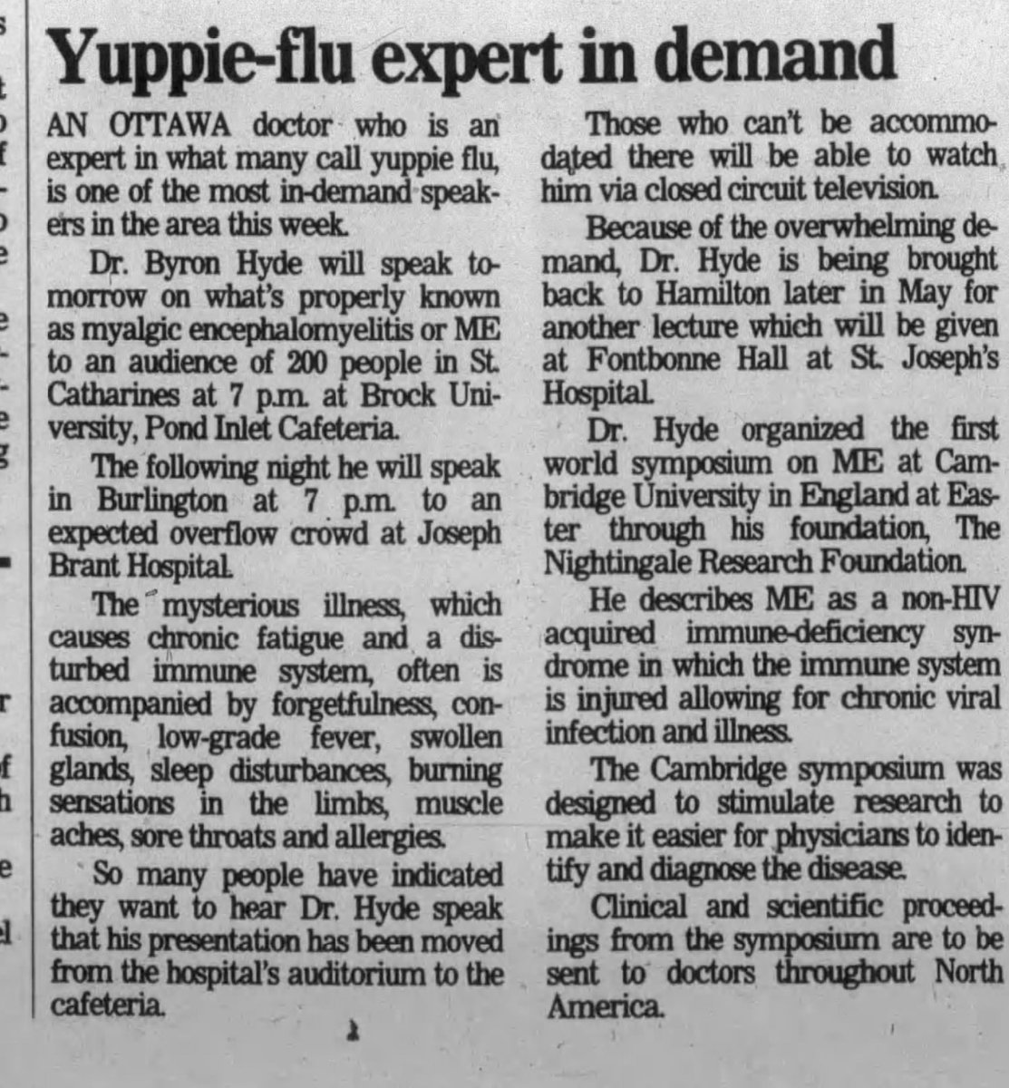 Thirty-four years ago today. The Hamilton Spectator, Canada. 1st May 1990. #myalgice #myalgicencephalomyelitis #cfs #cfsme #mecfs #chronicfatiguesyndrome.