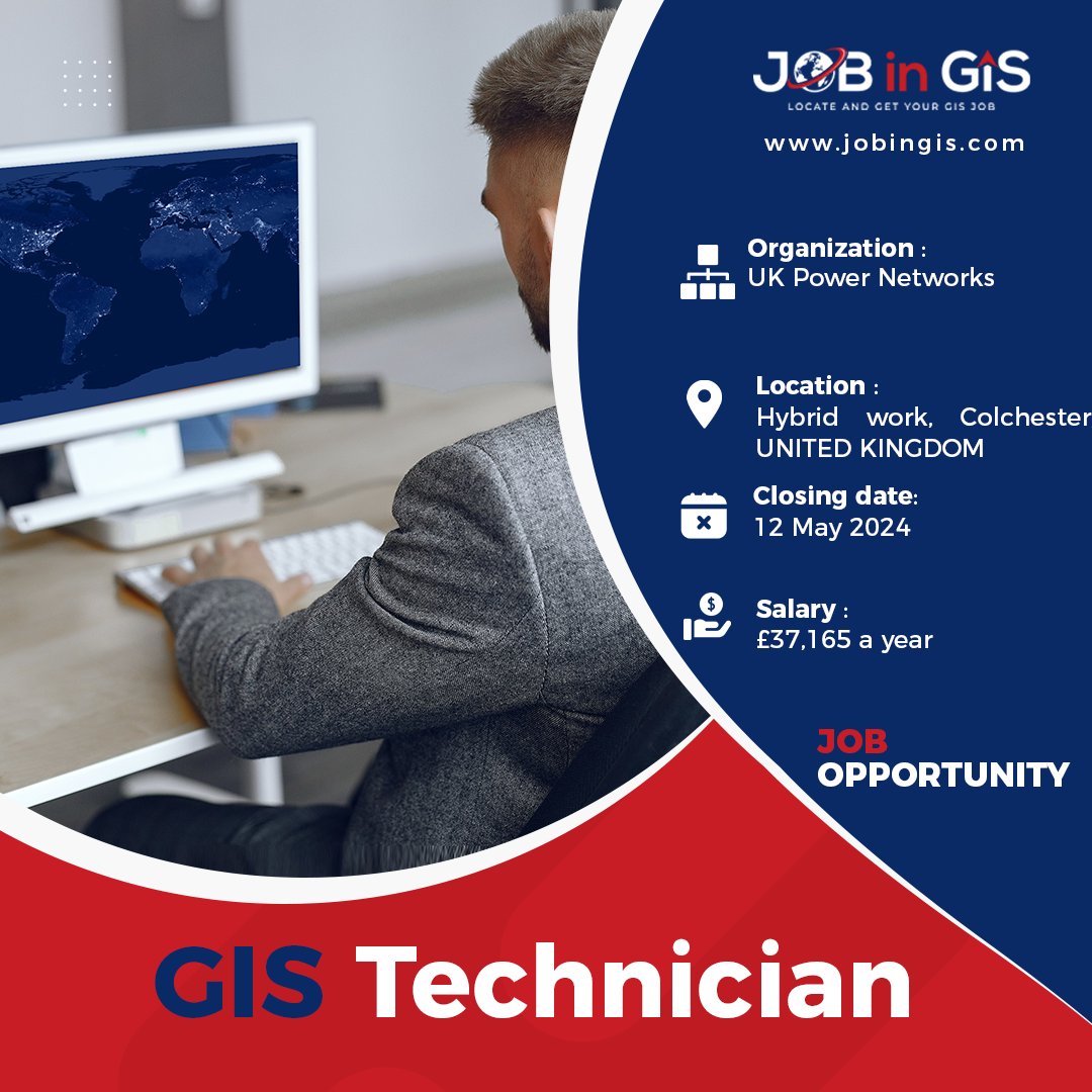 #jobingis: UK Power Networks is hiring a GIS Technician
📍: Hybrid work, Colchester, #unitedkingdom 
💰 : £37,165 a year

Apply here 👉 : jobingis.com/jobs/gis-techn…

#Jobs #mapping #GIS #geospatial #remotesensing #gisjobs #Geography #cartography