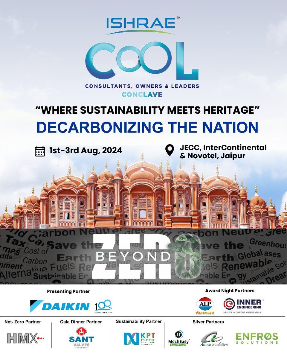 Announcing the ISHRAE Cool Conclave 2024 - Beyond Zero! Join us as we delve into the latest innovations, strategies, awards and much more for decarbonisation in the built environment.

Stay tuned for updates!

#CoolConclave2024 #BeyondZero #Decarbonisation #BuiltEnvironment