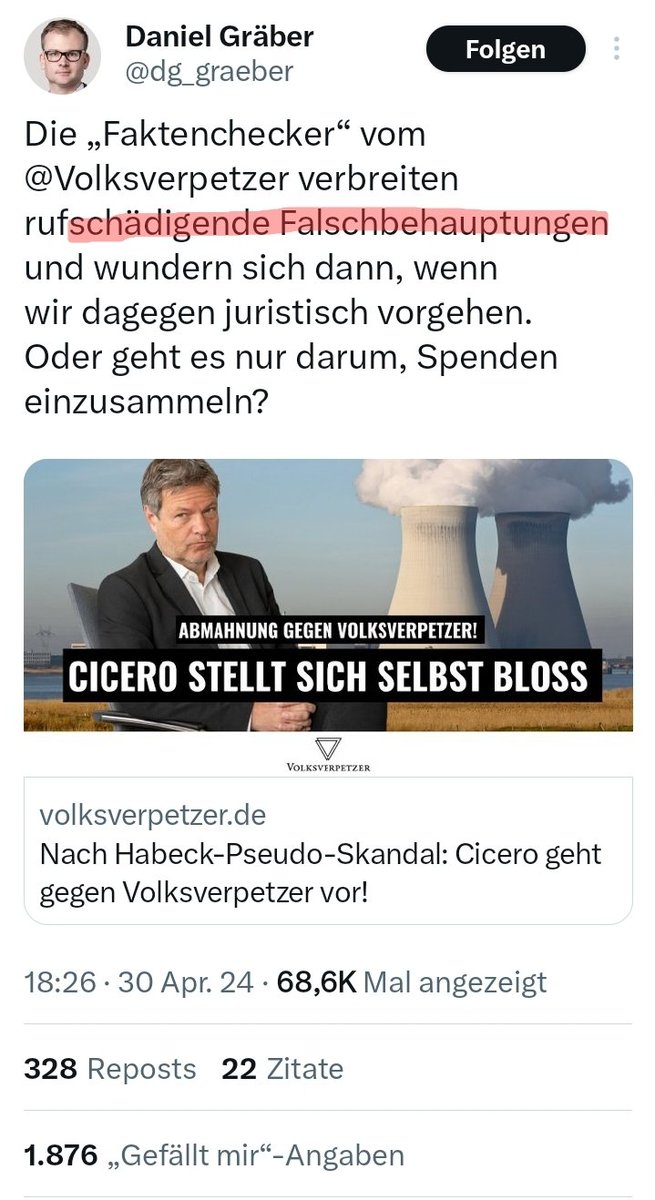 'Falschbehauptungen'??? Ernsthaft Herr @dg_graeber?? Weil der @Volksverpetzer die Originaldokumente im Gegensatz zu Ihnen komplett gelesen hat und Ihr groß angekündigter Skandal wie eine Seifenblase geplatzt ist??? Und Sie wollen Journalist sein?