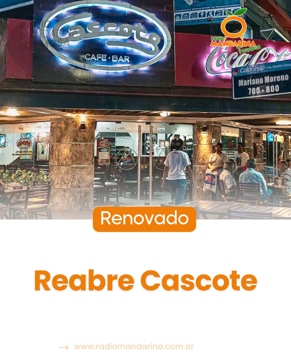 💪 ÉXITOS ☕️ Reabre desde este sábado el nuevo #CASCOTE café bar 🍽️☕️🍵 

♨️ La tradicional confitería de la ciudad Cascote vuelve abrir sus puertas este sábado a las 18 horas, en Belgrano 592 esquina Saavedra, así lo confirmó uno de los propietarios.
