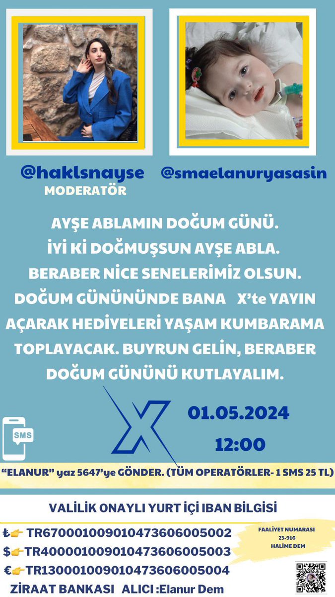 Elanur’un gönlü yüreği güzel Ayşe ablası doğum günü için Elanur’a yayın açıyor. Saat 12.00’da herkesi bekliyoruz🙏🏻 @haklsnayse Elanur’un SMA ile mücadelesinde başından beri elinden tutan gönlü güzel ablası İyi ki doğdun iyi ki varsın. Sevdiklerinle beraber nice mutlu yaşlara❤️🧚🏻‍♀️